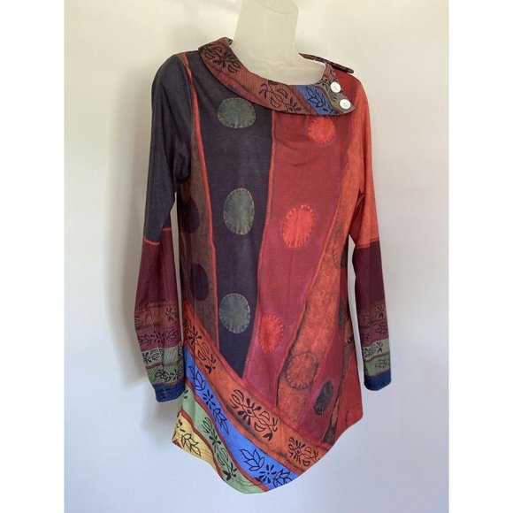Vintage Made With Love Mod Long‎ Sleeve Abstract Tunic Top Button Accent Size S - Picture 2 of 10